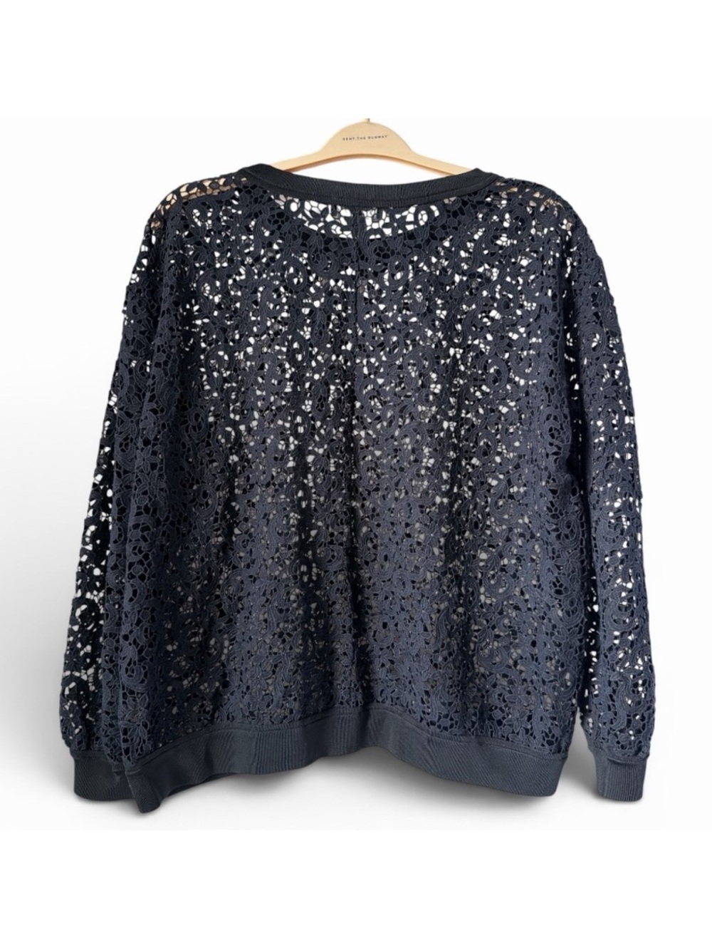 Lafayette 148 New York Navy Lace Cutout Crewneck Pullover XL Summer Office